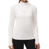 imageTHE GYM PEOPLE Womens Mock Turtleneck Long Sleeve Shirts Fleece Thermal Underwear Pullover Tops with Thumb HoleBeige