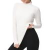 imageTHE GYM PEOPLE Womens Mock Turtleneck Long Sleeve Shirts Fleece Thermal Underwear Pullover Tops with Thumb HoleBeige
