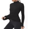 imageTHE GYM PEOPLE Womens Mock Turtleneck Long Sleeve Shirts Fleece Thermal Underwear Pullover Tops with Thumb HoleBlack