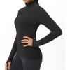 imageTHE GYM PEOPLE Womens Mock Turtleneck Long Sleeve Shirts Fleece Thermal Underwear Pullover Tops with Thumb HoleBlack