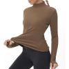 imageTHE GYM PEOPLE Womens Mock Turtleneck Long Sleeve Shirts Fleece Thermal Underwear Pullover Tops with Thumb HoleBrown