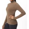 imageTHE GYM PEOPLE Womens Mock Turtleneck Long Sleeve Shirts Fleece Thermal Underwear Pullover Tops with Thumb HoleBrown