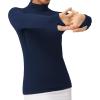 imageTHE GYM PEOPLE Womens Mock Turtleneck Long Sleeve Shirts Fleece Thermal Underwear Pullover Tops with Thumb HoleNavy Blue
