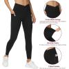 imageTHE GYM PEOPLE Womens V Cross Waist Workout Leggings Tummy Control Running Yoga Pants with PocketsBlack