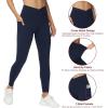 imageTHE GYM PEOPLE Womens V Cross Waist Workout Leggings Tummy Control Running Yoga Pants with PocketsBlue
