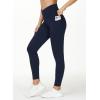 imageTHE GYM PEOPLE Womens V Cross Waist Workout Leggings Tummy Control Running Yoga Pants with PocketsBlue