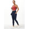 imageTHE GYM PEOPLE Womens V Cross Waist Workout Leggings Tummy Control Running Yoga Pants with PocketsBlue