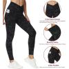 imageTHE GYM PEOPLE Womens V Cross Waist Workout Leggings Tummy Control Running Yoga Pants with PocketsBlueDark GreyBlack