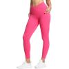 imageTHE GYM PEOPLE Womens V Cross Waist Workout Leggings Tummy Control Running Yoga Pants with PocketsBright Pink