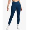 imageTHE GYM PEOPLE Womens V Cross Waist Workout Leggings Tummy Control Running Yoga Pants with PocketsDark Blue Green