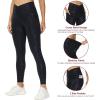 imageTHE GYM PEOPLE Womens V Cross Waist Workout Leggings Tummy Control Running Yoga Pants with PocketsSilverBlack