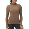 imageTHE GYM PEOPLE Womens Mock Turtleneck Long Sleeve Shirts Fleece Thermal Underwear Pullover Tops with Thumb HoleBrown