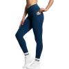 imageTHE GYM PEOPLE Womens V Cross Waist Workout Leggings Tummy Control Running Yoga Pants with PocketsDark Blue Green