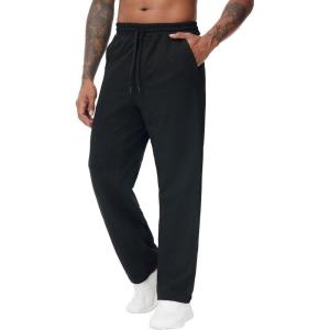 imageTHE GYM PEOPLE Mens Baggy Sweatpants Lightweight Lounge Open Bottom Athletic Workout Pants with PocketsBlack