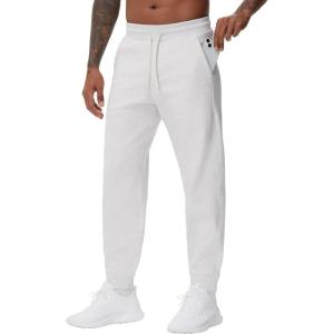 imageTHE GYM PEOPLE Mens Fleece Workout Sweatpants Drawstring Tapered Running Lounge Jogger Pants with PocketsHeather White