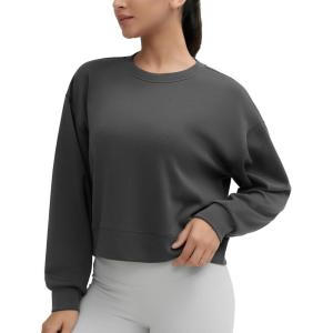imageTHE GYM PEOPLE Womens Crewneck Cropped Pullover Sweatshirt Cute Basic Long Sleeves Workout TopsGraphite Grey