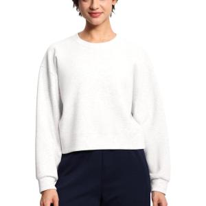 imageTHE GYM PEOPLE Womens Crewneck Cropped Pullover Sweatshirt Cute Basic Long Sleeves Workout TopsHeather White