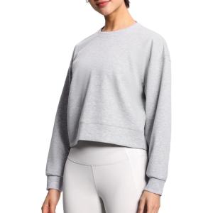 imageTHE GYM PEOPLE Womens Crewneck Cropped Pullover Sweatshirt Cute Basic Long Sleeves Workout TopsLight Heather Grey