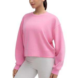 imageTHE GYM PEOPLE Womens Crewneck Cropped Pullover Sweatshirt Cute Basic Long Sleeves Workout TopsPink