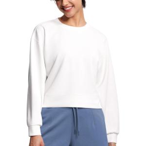 imageTHE GYM PEOPLE Womens Crewneck Cropped Pullover Sweatshirt Cute Basic Long Sleeves Workout TopsWhite