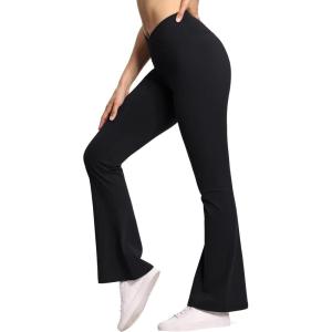 imageTHE GYM PEOPLE Womens Crossover High Waist Flare Workout Leggings Bootcut Bell Bottom Yoga Pants with Tummy ControlBlack