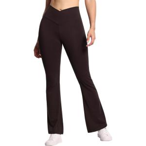 imageTHE GYM PEOPLE Womens Crossover High Waist Flare Workout Leggings Bootcut Bell Bottom Yoga Pants with Tummy ControlBrown