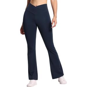 imageTHE GYM PEOPLE Womens Crossover High Waist Flare Workout Leggings Bootcut Bell Bottom Yoga Pants with Tummy ControlDark Navy Blue