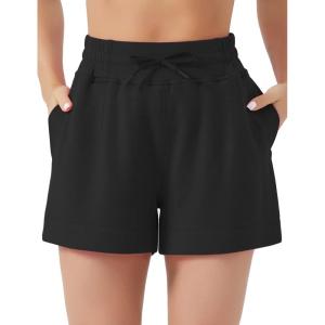 imageTHE GYM PEOPLE Womens Drawstring Sweat Shorts High Waisted Summer Workout Lounge Shorts with PocketsBlack