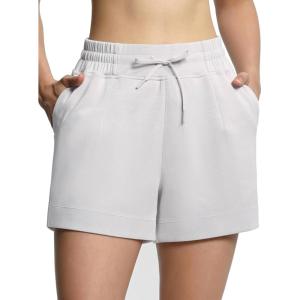 imageTHE GYM PEOPLE Womens Drawstring Sweat Shorts High Waisted Summer Workout Lounge Shorts with PocketsBright Grey