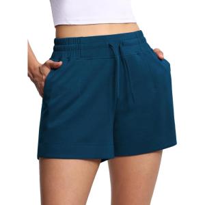 imageTHE GYM PEOPLE Womens Drawstring Sweat Shorts High Waisted Summer Workout Lounge Shorts with PocketsDark Blue Green