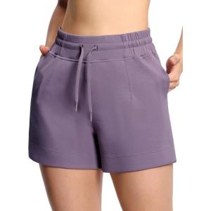 imageTHE GYM PEOPLE Womens Drawstring Sweat Shorts High Waisted Summer Workout Lounge Shorts with PocketsGrey Purple
