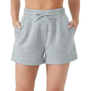 imageTHE GYM PEOPLE Womens Drawstring Sweat Shorts High Waisted Summer Workout Lounge Shorts with PocketsLight Heather Grey