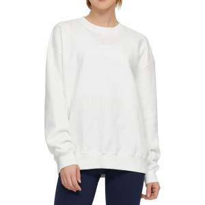 imageTHE GYM PEOPLE Womens Fleece Crewneck Loose fit Soft Oversized Pullover SweatshirtWhite
