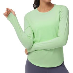 imageTHE GYM PEOPLE Womens Long Sleeve Workout Shirts Athletic Crewneck Hiking Tops with Thumb HoleJasmine Green