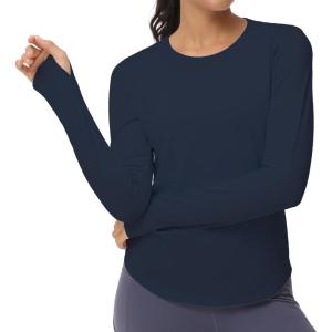 imageTHE GYM PEOPLE Womens Long Sleeve Workout Shirts Athletic Crewneck Hiking Tops with Thumb HoleNavy Blue