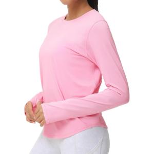 imageTHE GYM PEOPLE Womens Long Sleeve Workout Shirts Athletic Crewneck Hiking Tops with Thumb HolePink