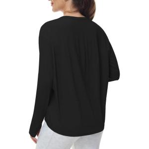 imageTHE GYM PEOPLE Womens Long Sleeve Workout Shirts Back Loose Fit Running Tee Tops with Thumb HoleBlack