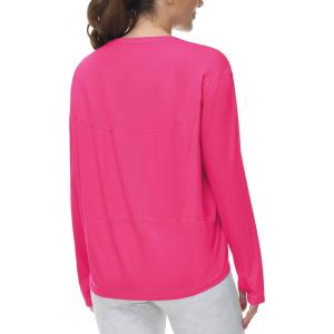 imageTHE GYM PEOPLE Womens Long Sleeve Workout Shirts Back Loose Fit Running Tee Tops with Thumb HoleBright Pink