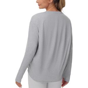 imageTHE GYM PEOPLE Womens Long Sleeve Workout Shirts Back Loose Fit Running Tee Tops with Thumb HoleHeather Grey