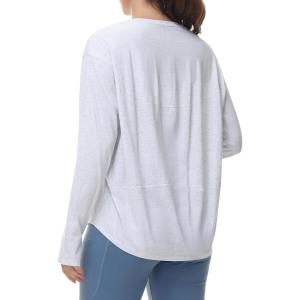 imageTHE GYM PEOPLE Womens Long Sleeve Workout Shirts Back Loose Fit Running Tee Tops with Thumb HoleHeather White