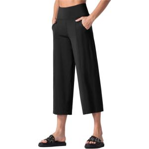 imageTHE GYM PEOPLE Womens Yoga Pants with Pockets and Tummy Control High Waist in Flare CropBlack