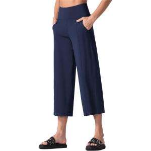 imageTHE GYM PEOPLE Womens Yoga Pants with Pockets and Tummy Control High Waist in Flare CropNavy Blue