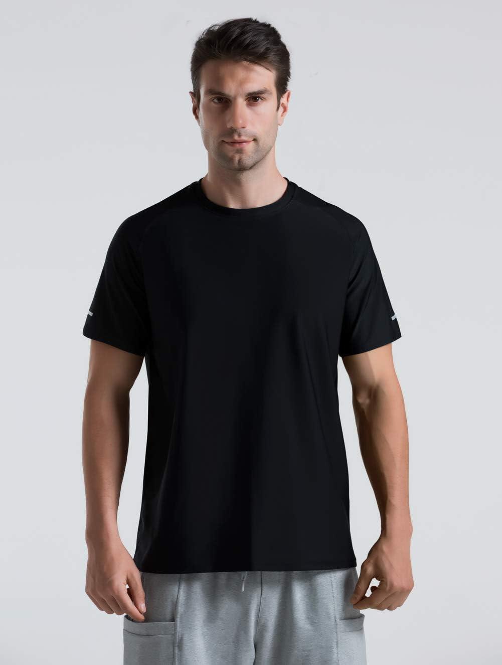 imageMens Cooling Ice Silk Running Shirts Quick Dry Short Sleeve Athletic Gym TShirts UPF 50 Outdoor Workout TshirtsBlack