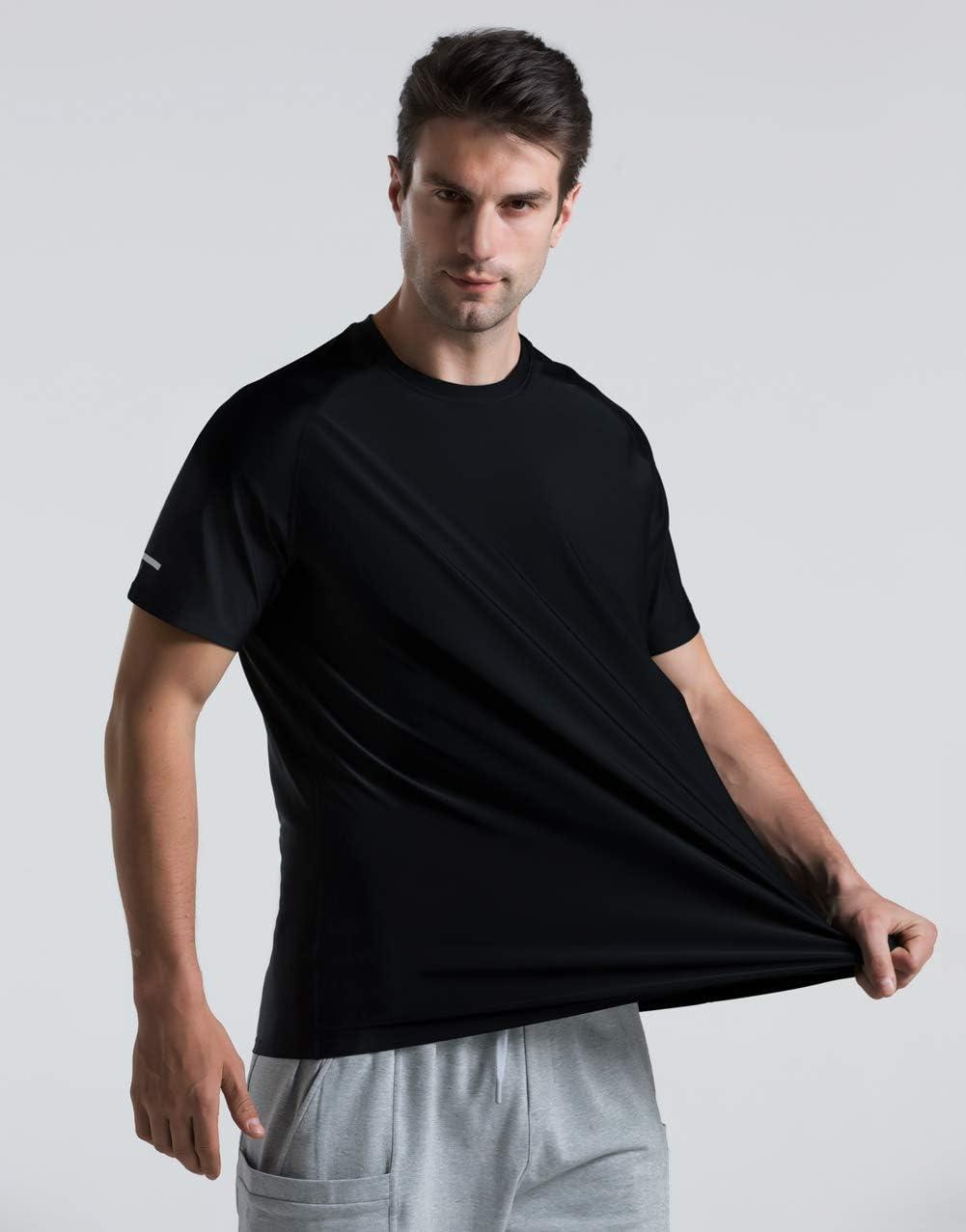 imageMens Cooling Ice Silk Running Shirts Quick Dry Short Sleeve Athletic Gym TShirts UPF 50 Outdoor Workout TshirtsBlack