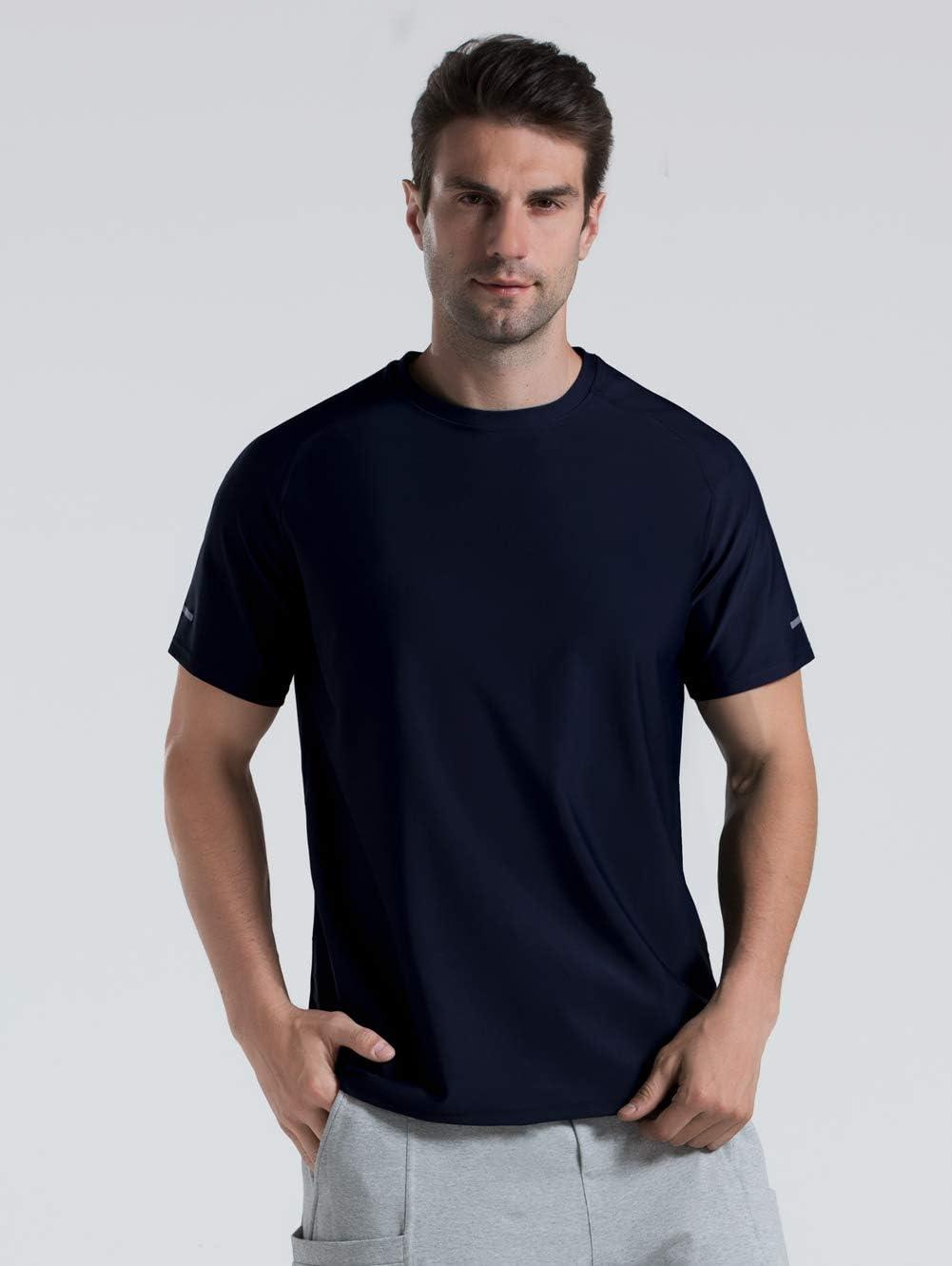imageMens Cooling Ice Silk Running Shirts Quick Dry Short Sleeve Athletic Gym TShirts UPF 50 Outdoor Workout TshirtsBlue