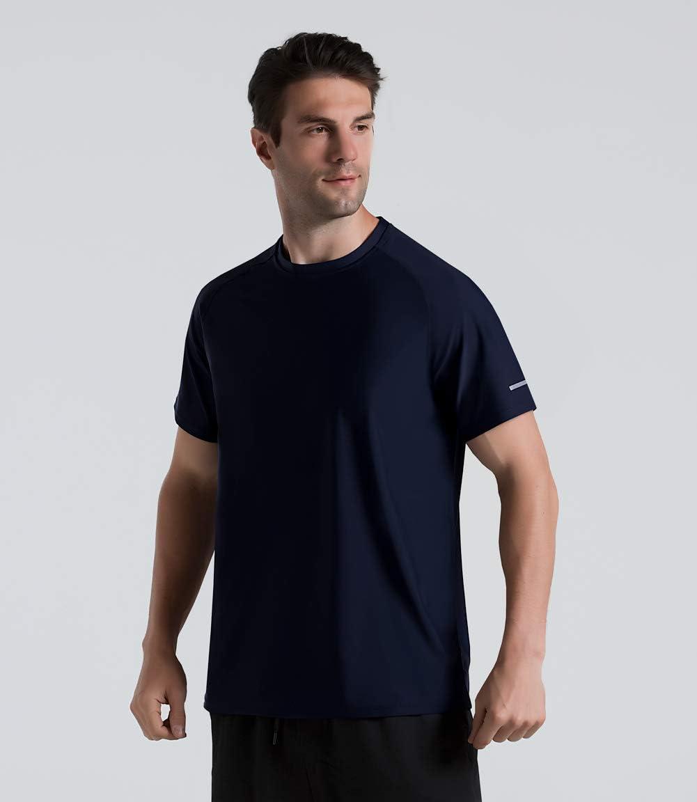 imageMens Cooling Ice Silk Running Shirts Quick Dry Short Sleeve Athletic Gym TShirts UPF 50 Outdoor Workout TshirtsBlue