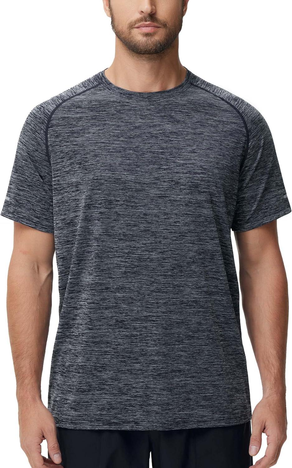imageMens Cooling Ice Silk Running Shirts Quick Dry Short Sleeve Athletic Gym TShirts UPF 50 Outdoor Workout TshirtsBlue Grey Heather