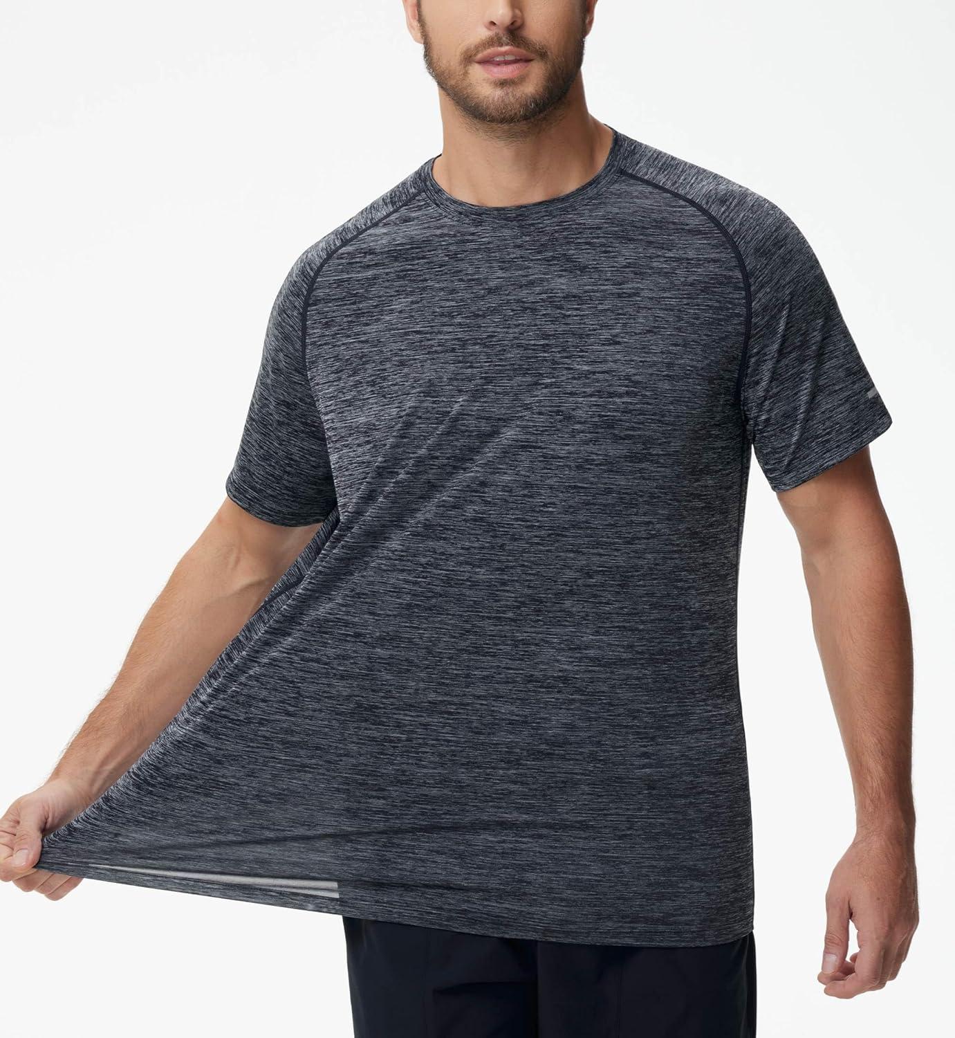imageMens Cooling Ice Silk Running Shirts Quick Dry Short Sleeve Athletic Gym TShirts UPF 50 Outdoor Workout TshirtsBlue Grey Heather