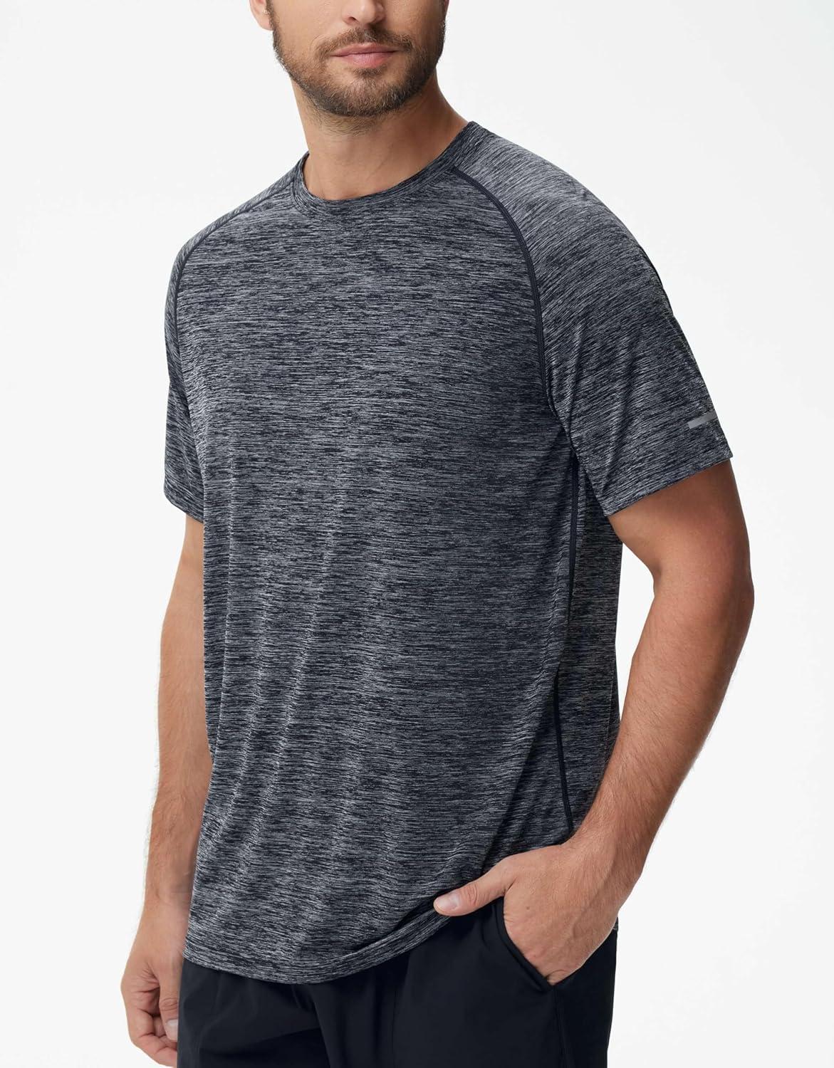 imageMens Cooling Ice Silk Running Shirts Quick Dry Short Sleeve Athletic Gym TShirts UPF 50 Outdoor Workout TshirtsBlue Grey Heather