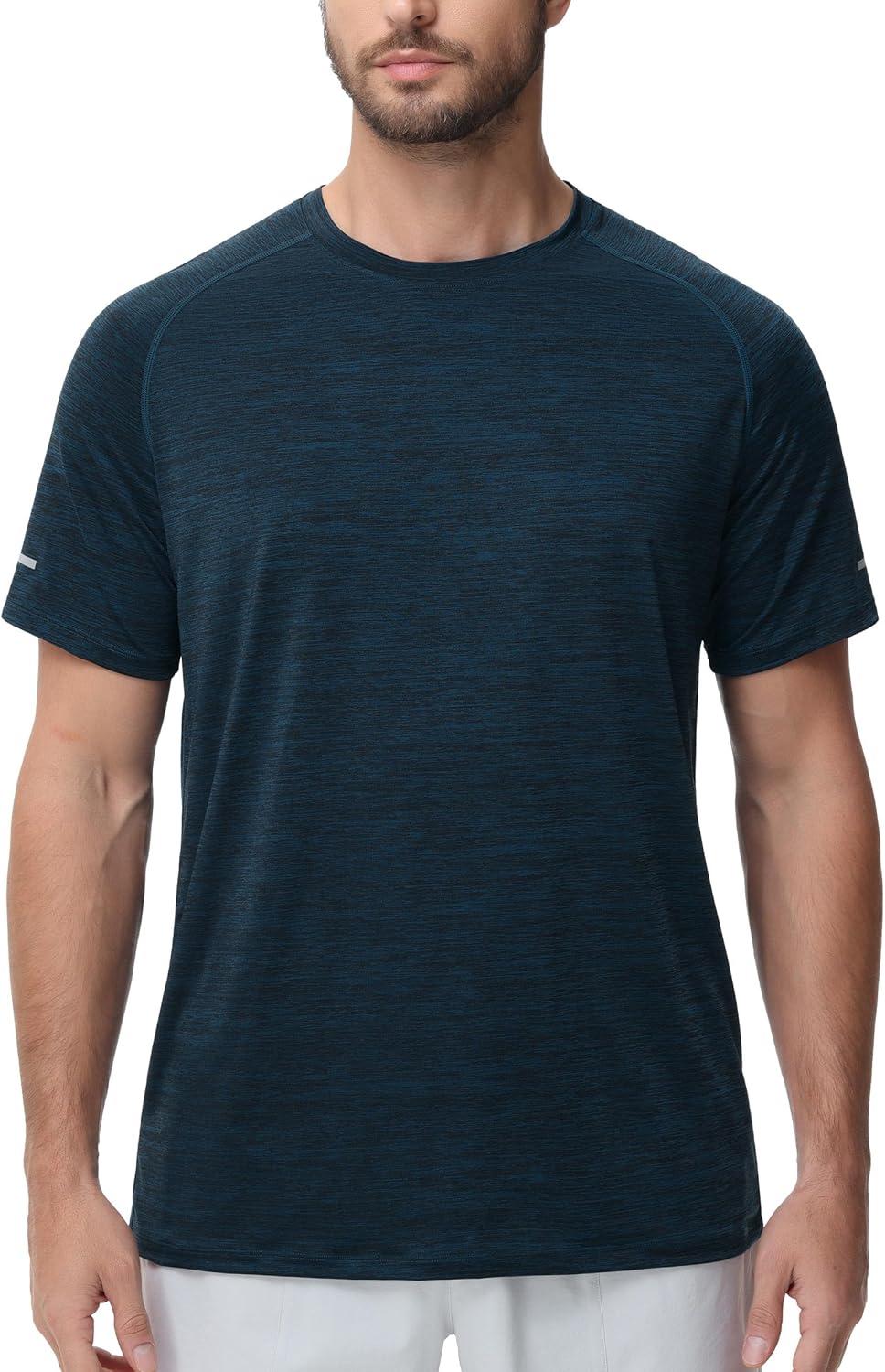 imageMens Cooling Ice Silk Running Shirts Quick Dry Short Sleeve Athletic Gym TShirts UPF 50 Outdoor Workout TshirtsBlue Ink Heather